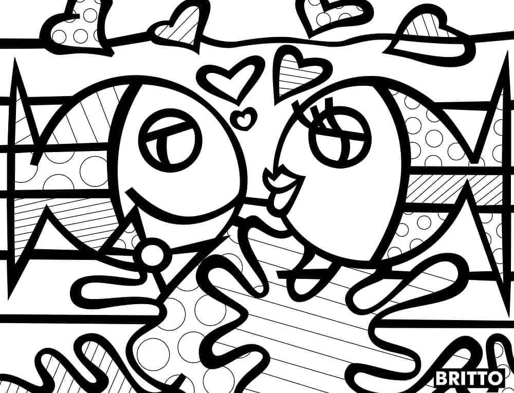 Desenho dePeixes de Romero Britto para colorir