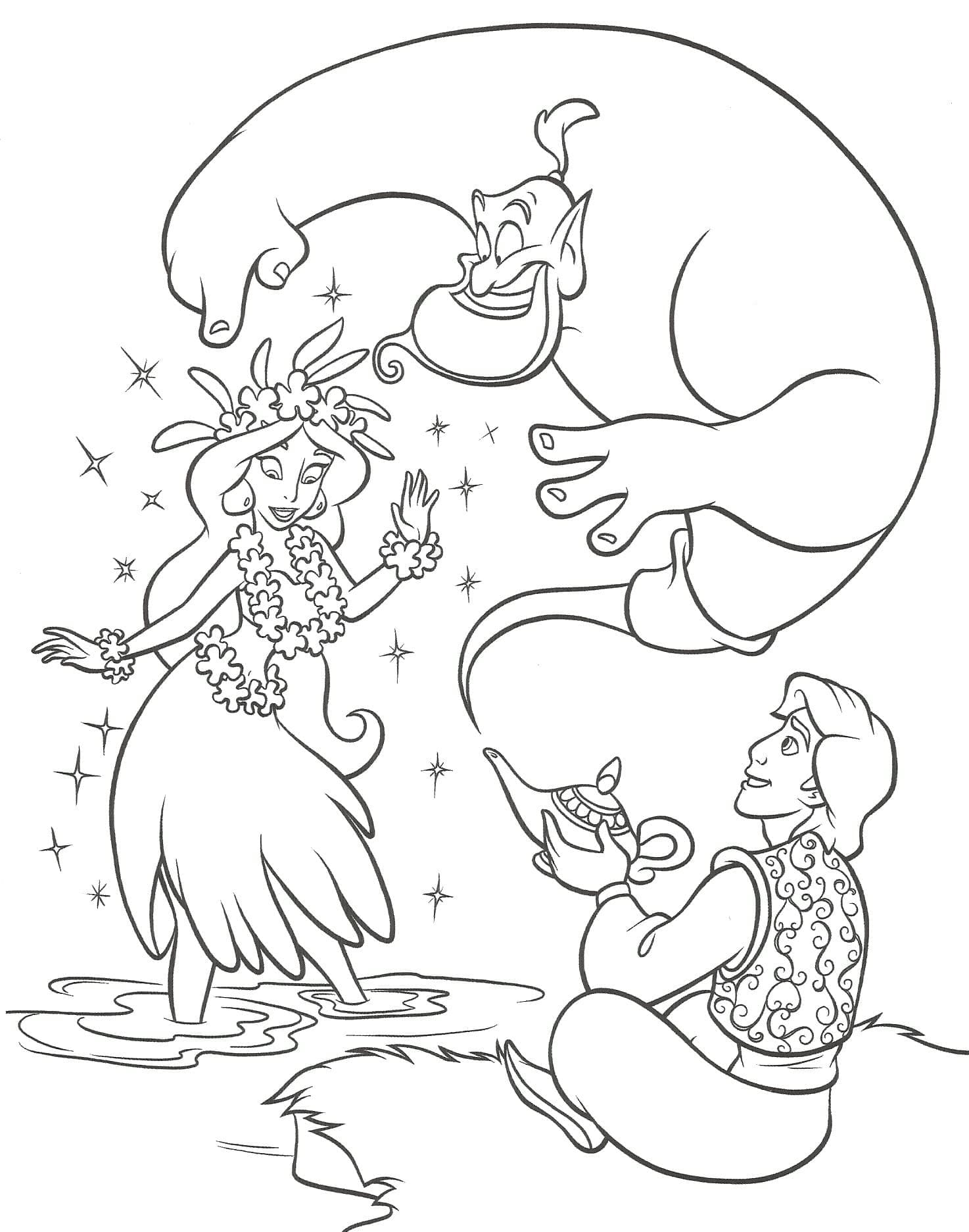 Desenho dePersonagens de Aladdin para colorir