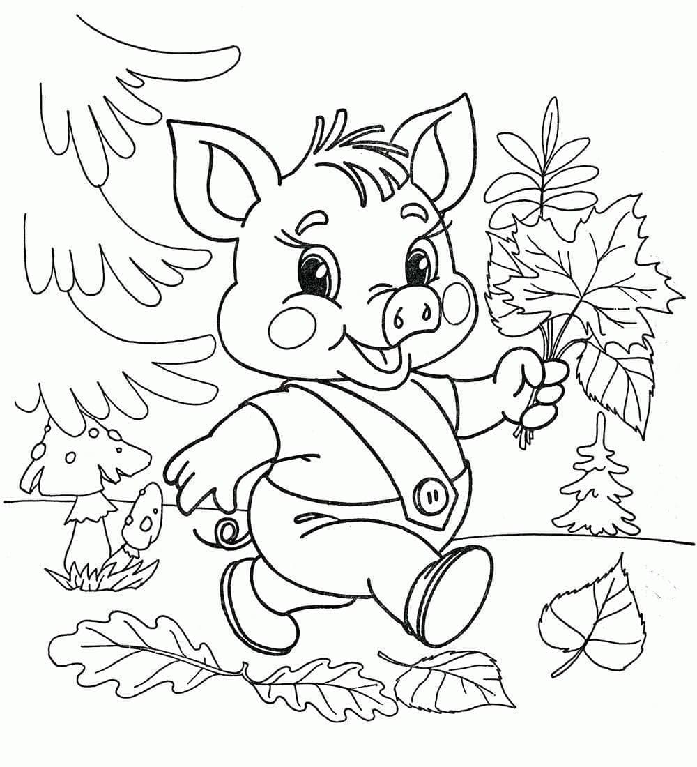 Desenho de Porco no Outono para colorir