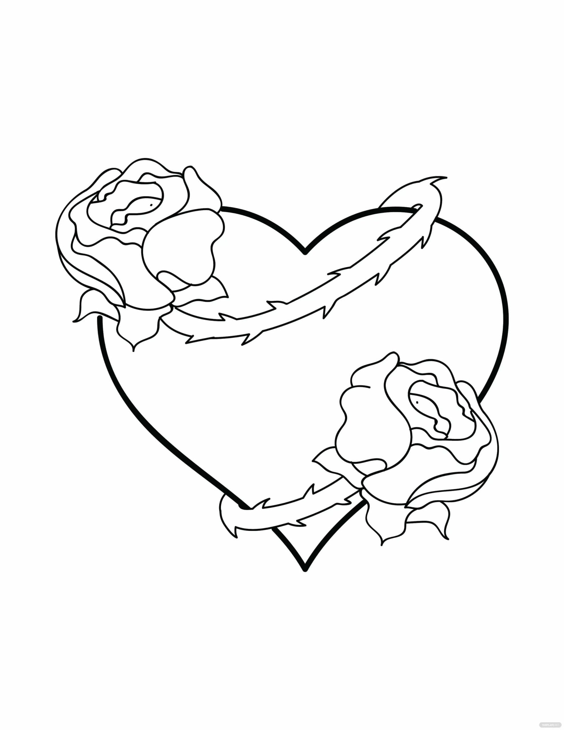 Desenho de Rosas com Coração para colorir