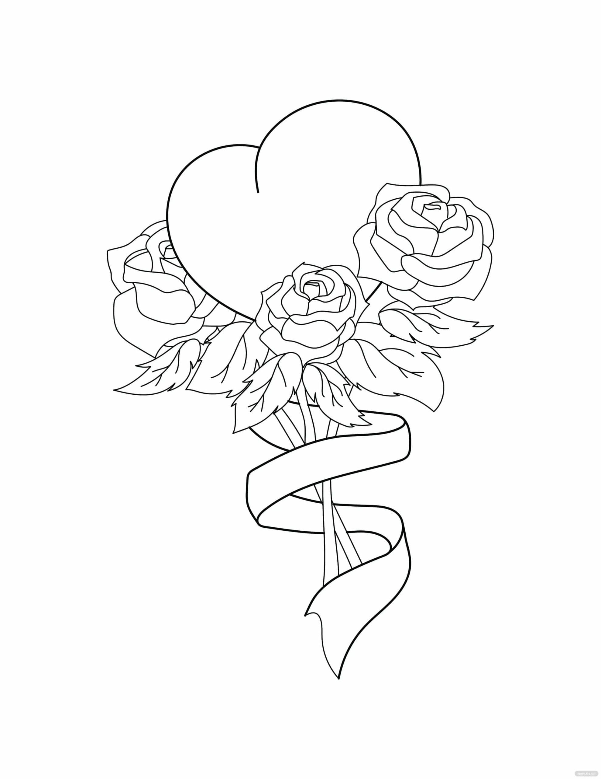 Desenho de Rosas e Coração para colorir