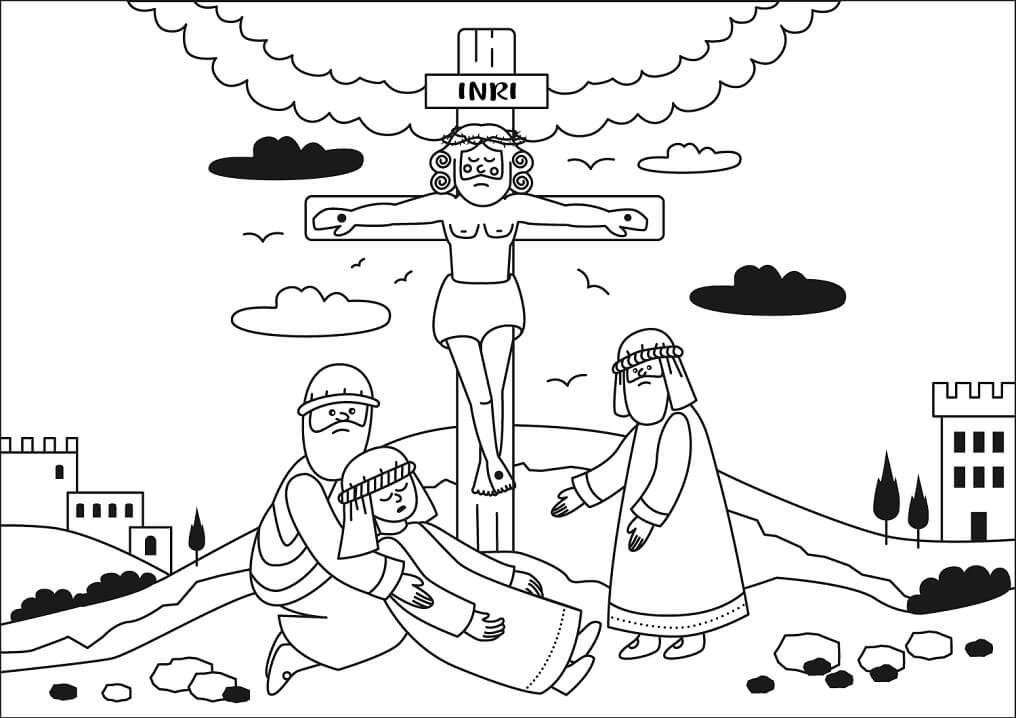 Desenho deA morte de Jesus e a Virgem Maria desmaiada para colorir