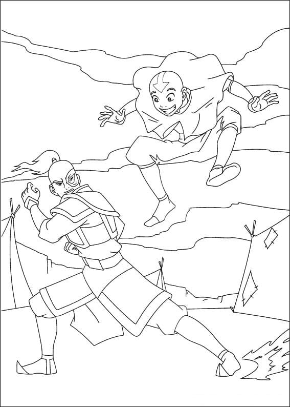 Desenho deAang vs Zuko para colorir