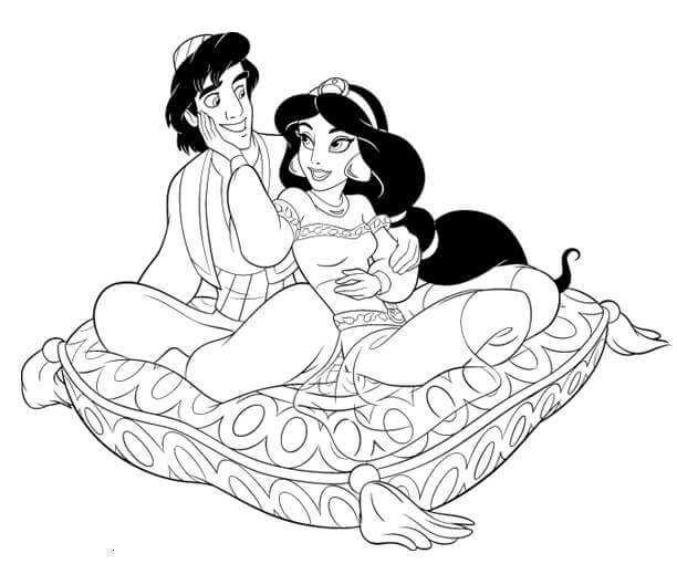 Desenho deAladdin e Jasmine 3 para colorir