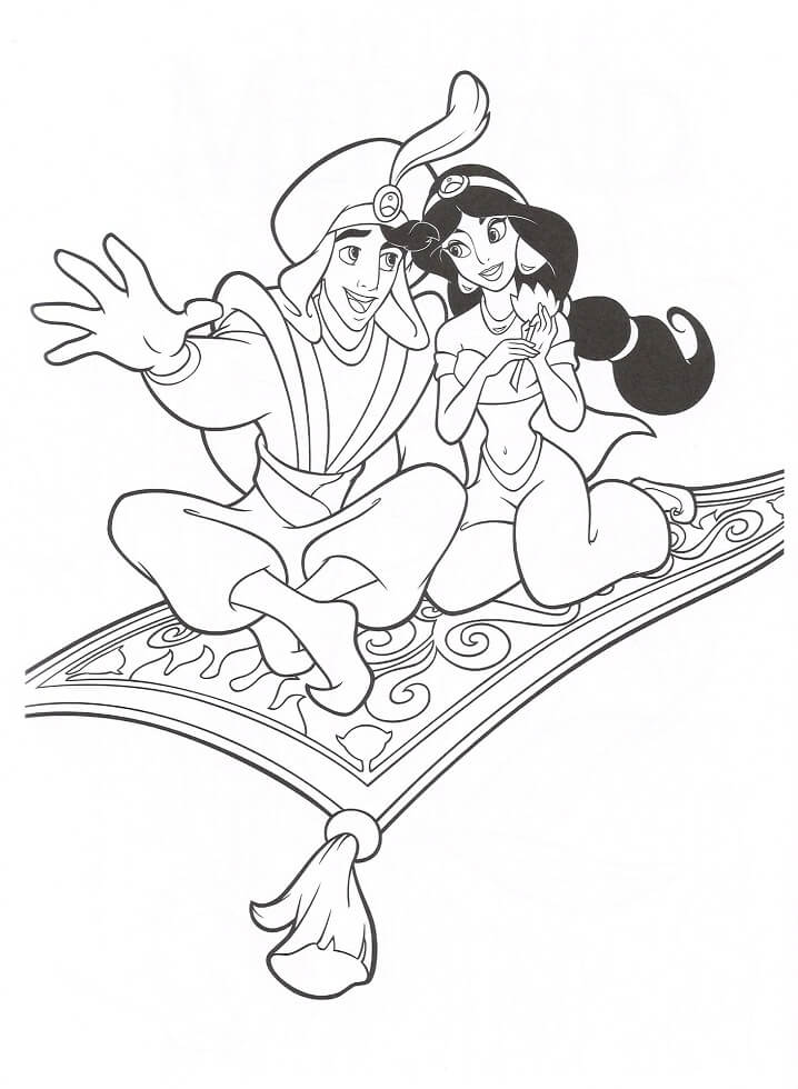 Desenho deAladdin e Jasmine para colorir