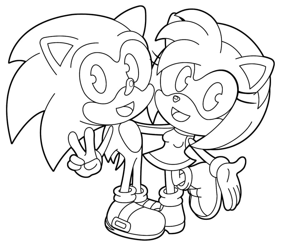 Desenho deAmy Rose e Sonic para colorir