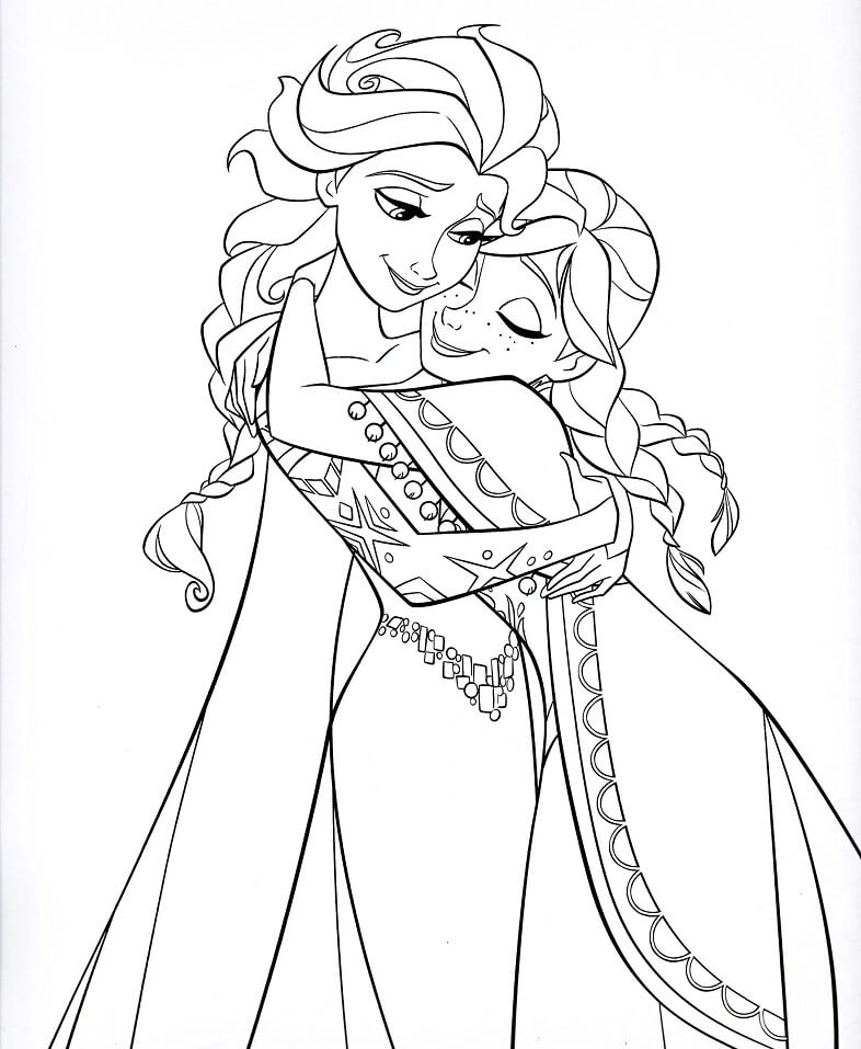 Desenho deAnna Abraça Elsa para colorir