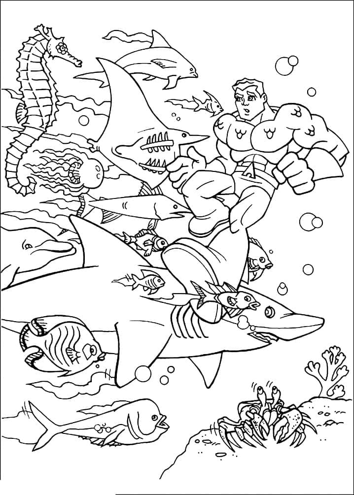 Desenho deAquaman com Peixes para colorir