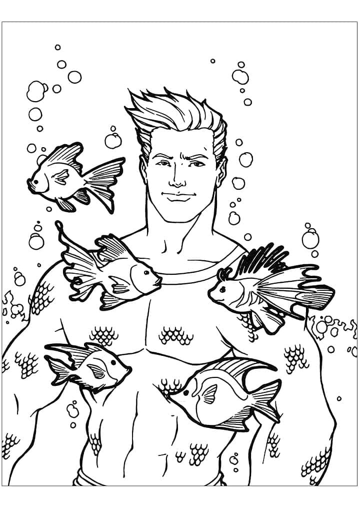 Desenho deAquaman e Peixes para colorir