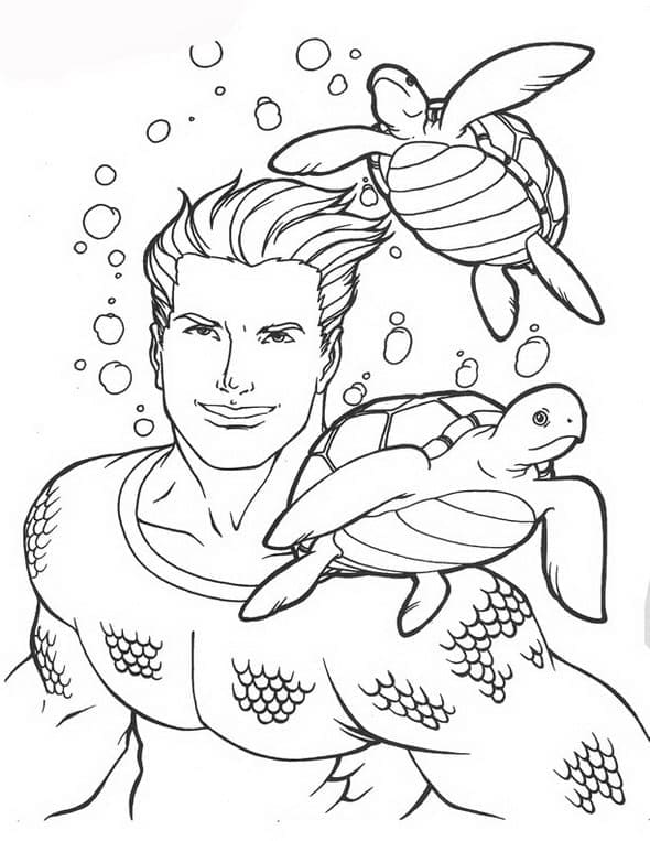 Desenho deAquaman e Tartarugas para colorir