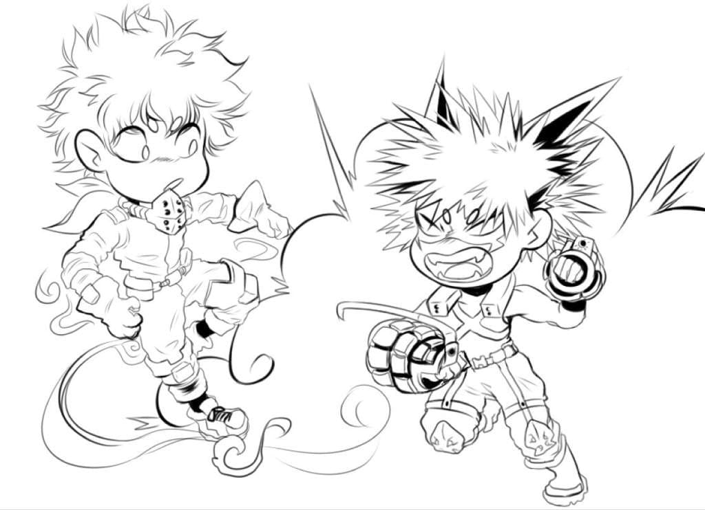 Desenho deBakugo e Deku para colorir