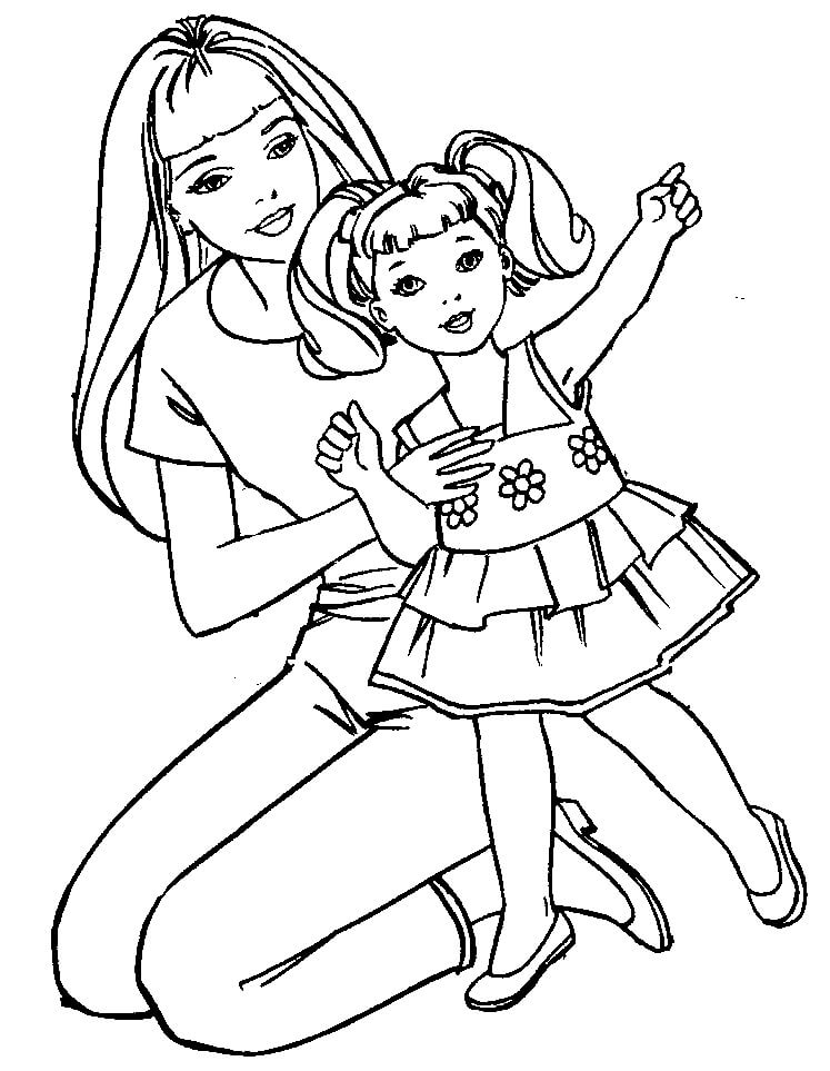 Desenho deBarbie e Kelly para colorir