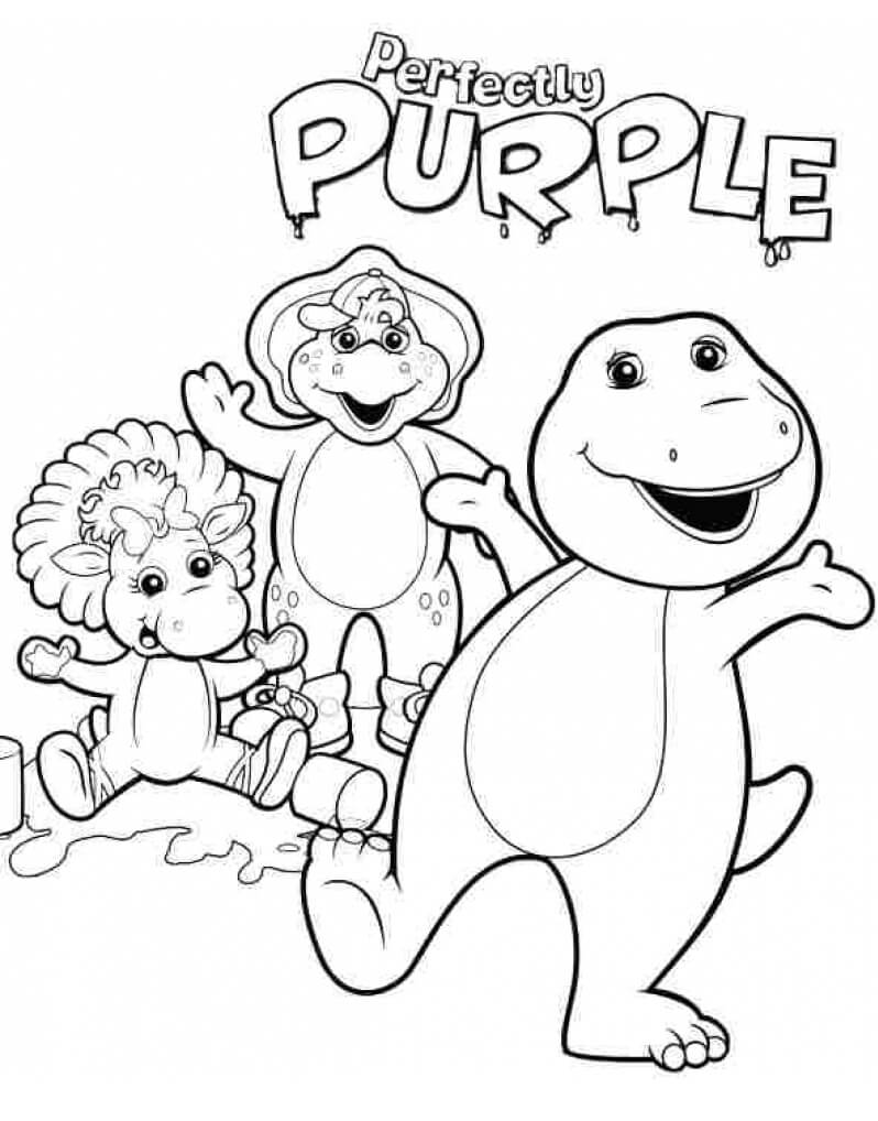 Desenho de Barney com Baby Bop e BJ 1 para colorir