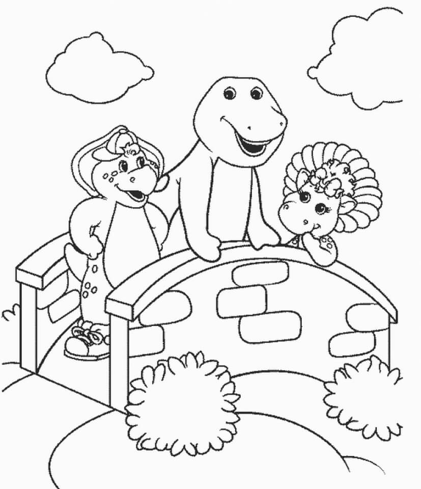 Desenho de Barney com Baby Bop e BJ para colorir