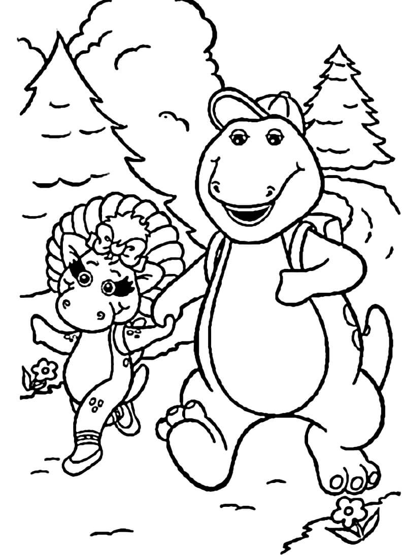 Desenho de Barney com Baby Bop para colorir