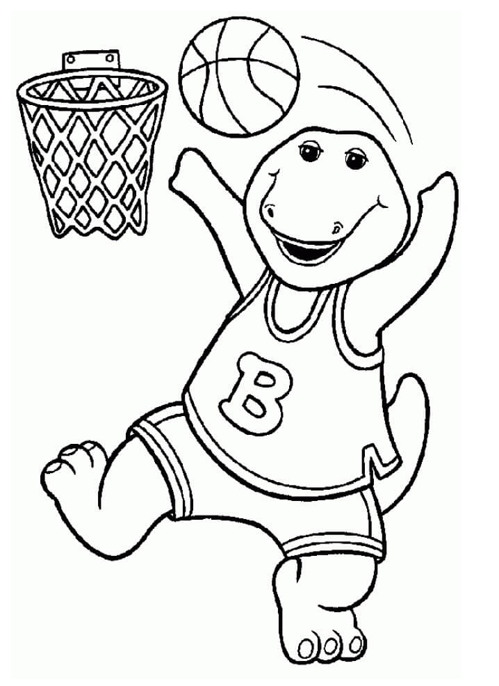 Desenho de Barney Jogando Basquete para colorir