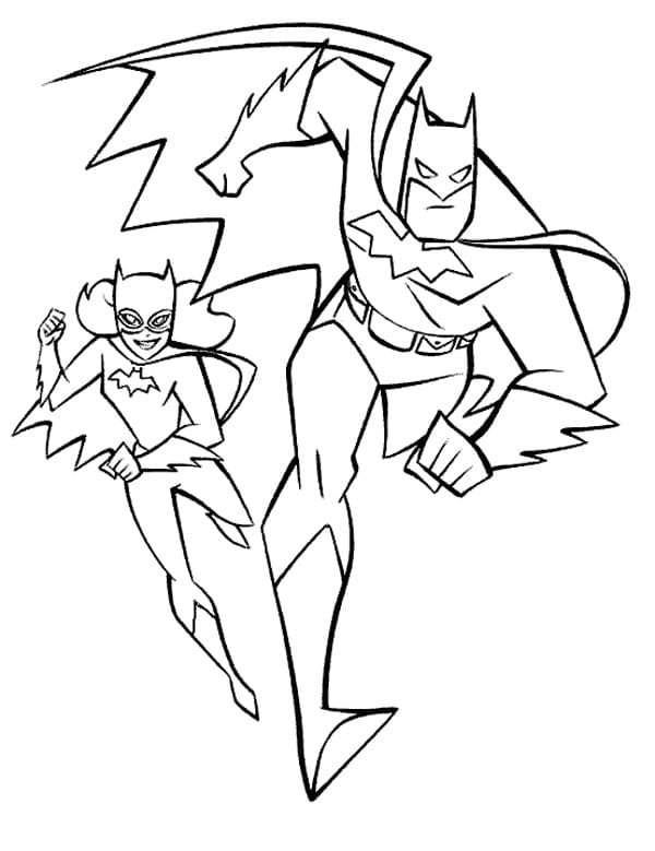 Desenho de Batman e Batgirl para colorir