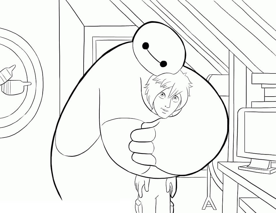 Desenho de Baymax com Hiro 1 para colorir