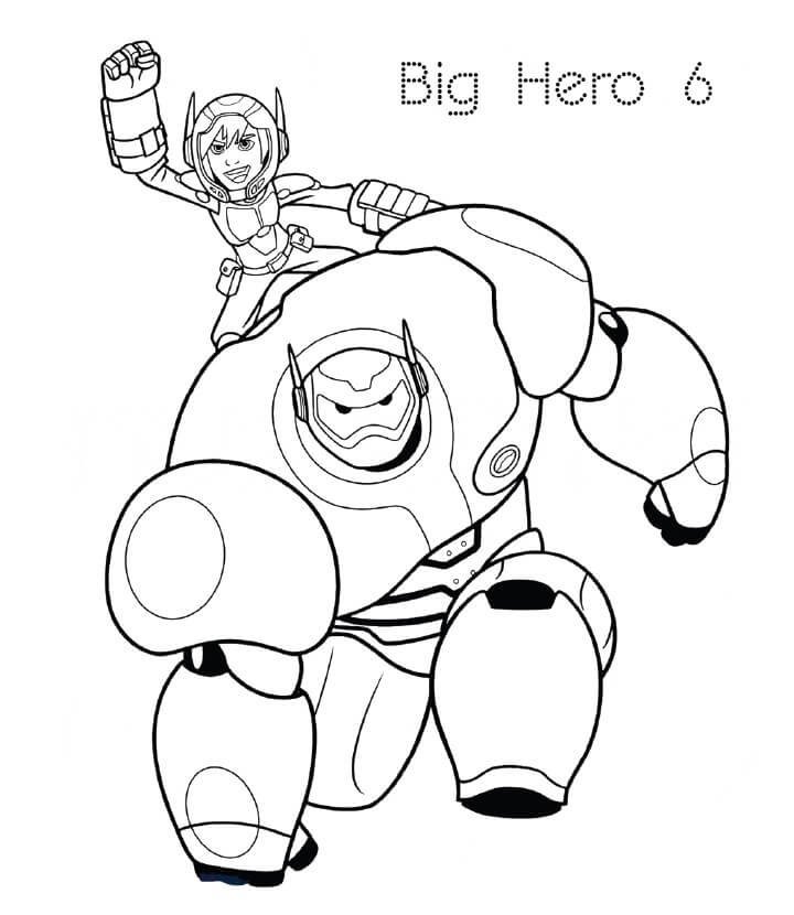 Desenho de Baymax com Hiro 4 para colorir