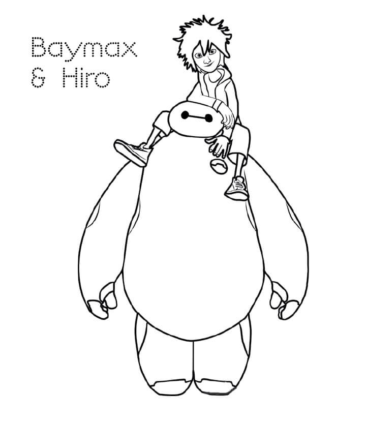 Desenho deBaymax com Hiro 5 para colorir