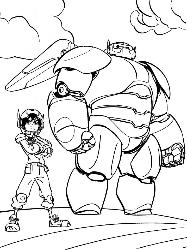 Desenho de Baymax com Hiro 6 para colorir