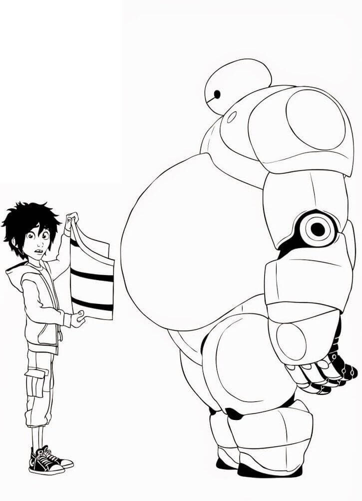 Desenho deBaymax com Hiro 8 para colorir