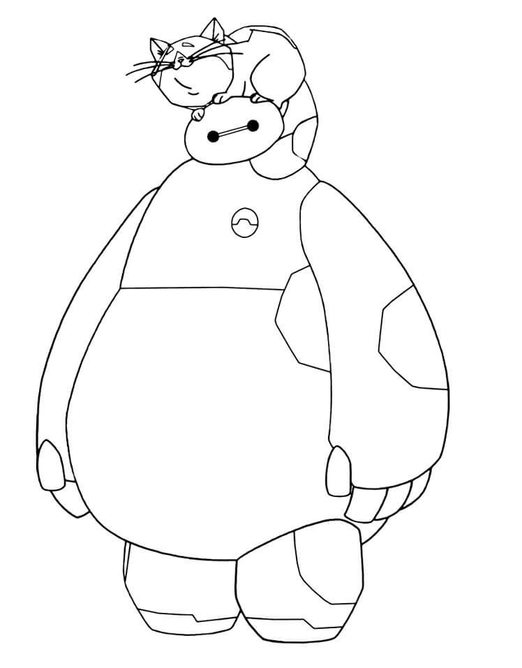 Desenho de Baymax com Hiro para colorir