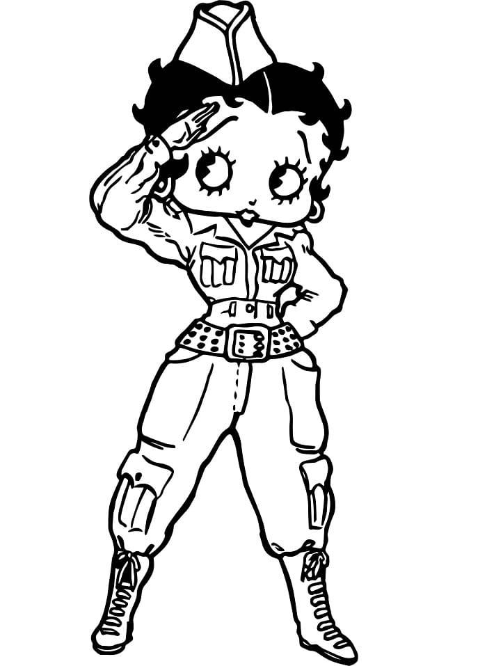 Desenho de Betty Boop o Soldado para colorir