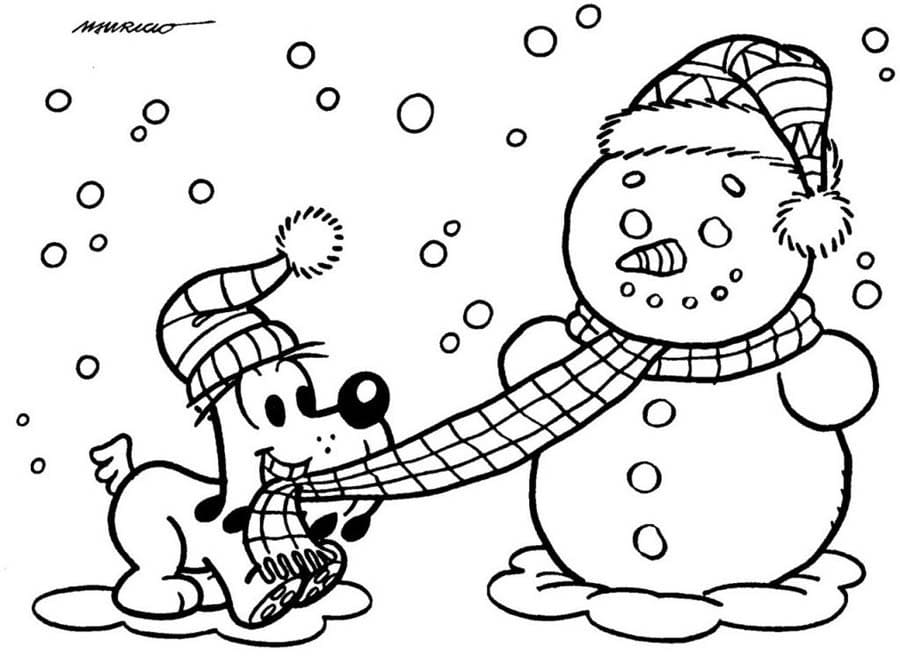 Desenho deBidu e Boneco de Neve para colorir