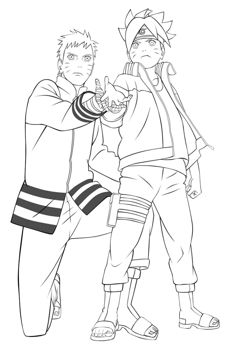 Desenho deBoruto e Naruto para colorir