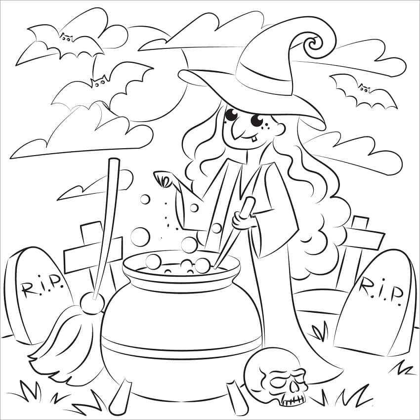 Desenho deBruxa de Halloween para colorir