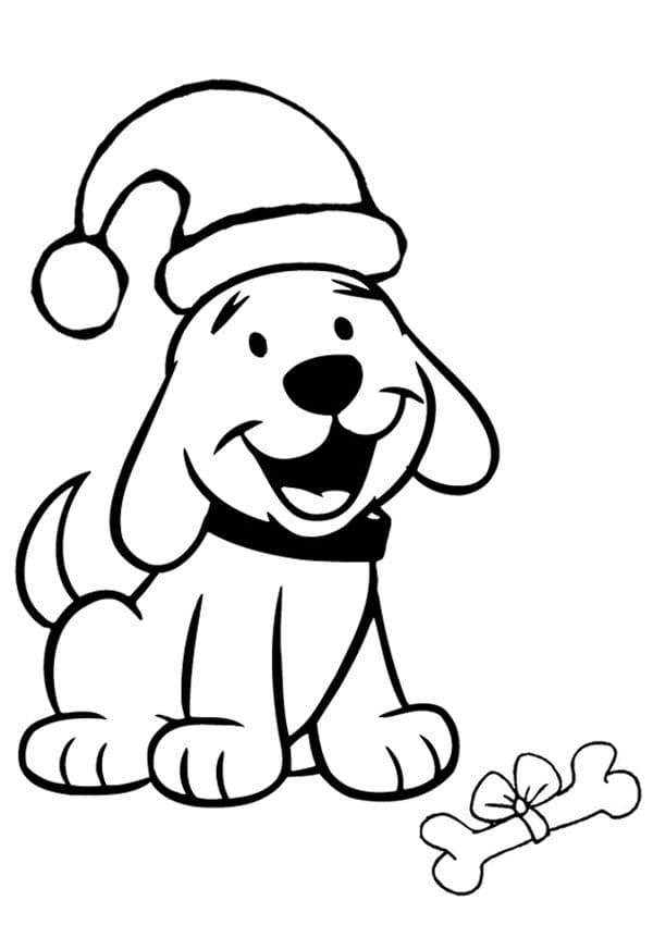 Desenho deCachorrinho com Chapéu de Papai Noel para colorir