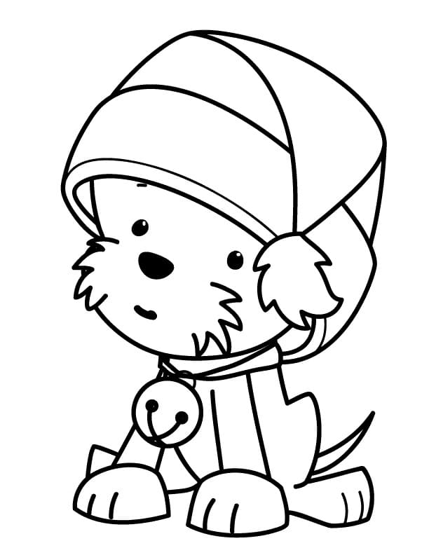 Desenho deCachorro com Chapéu de Papai Noel para colorir