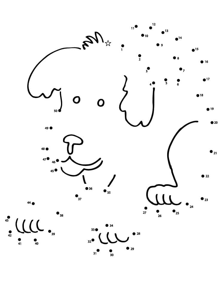 Desenho deCachorro Ligue os Pontos para colorir