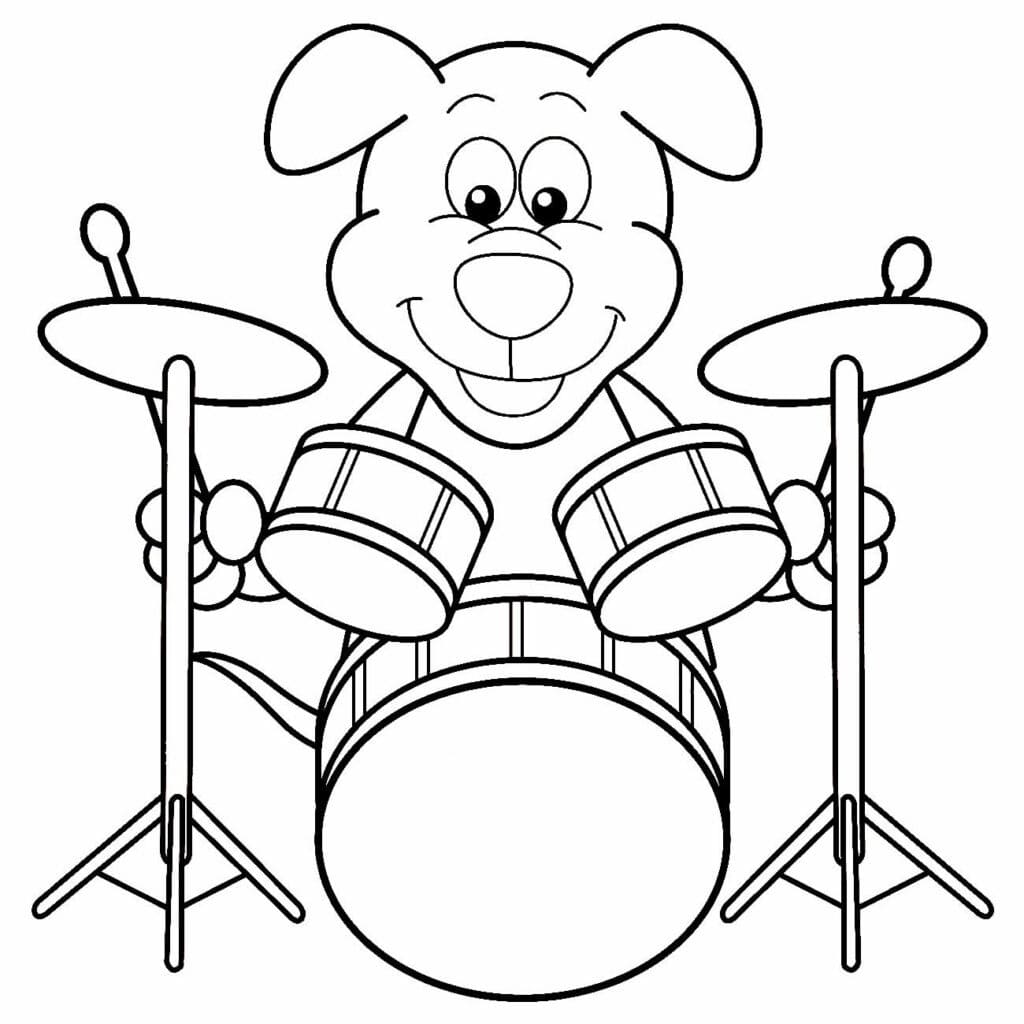 Desenho deCachorro Tocando Bateria para colorir