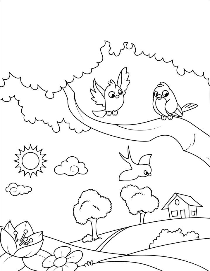 Desenho deCenário de Primavera 2 para colorir