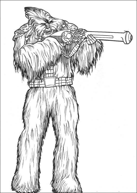 Desenho deChewbacca Segurando Arma 1 para colorir