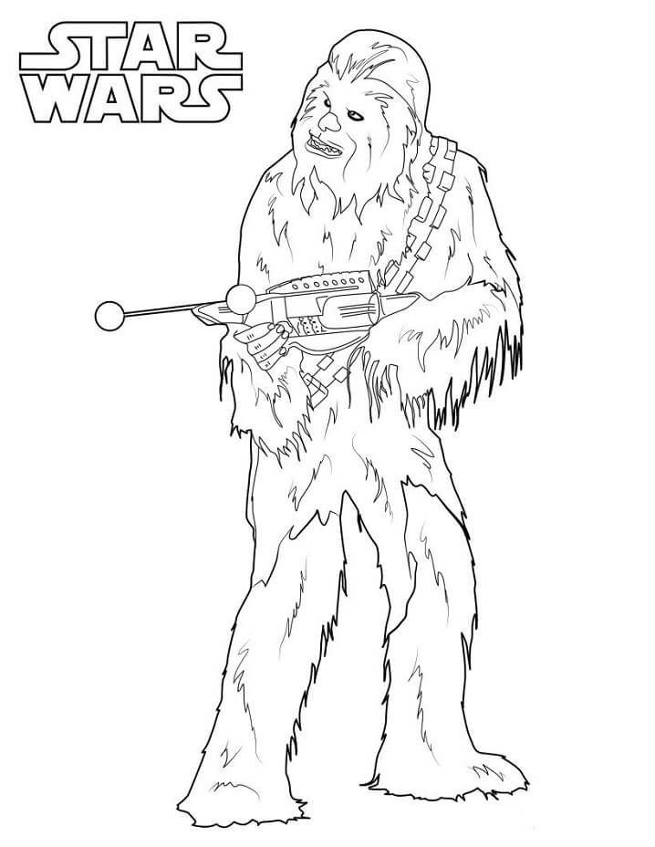 Desenho deChewbacca Segurando Arma 2 para colorir