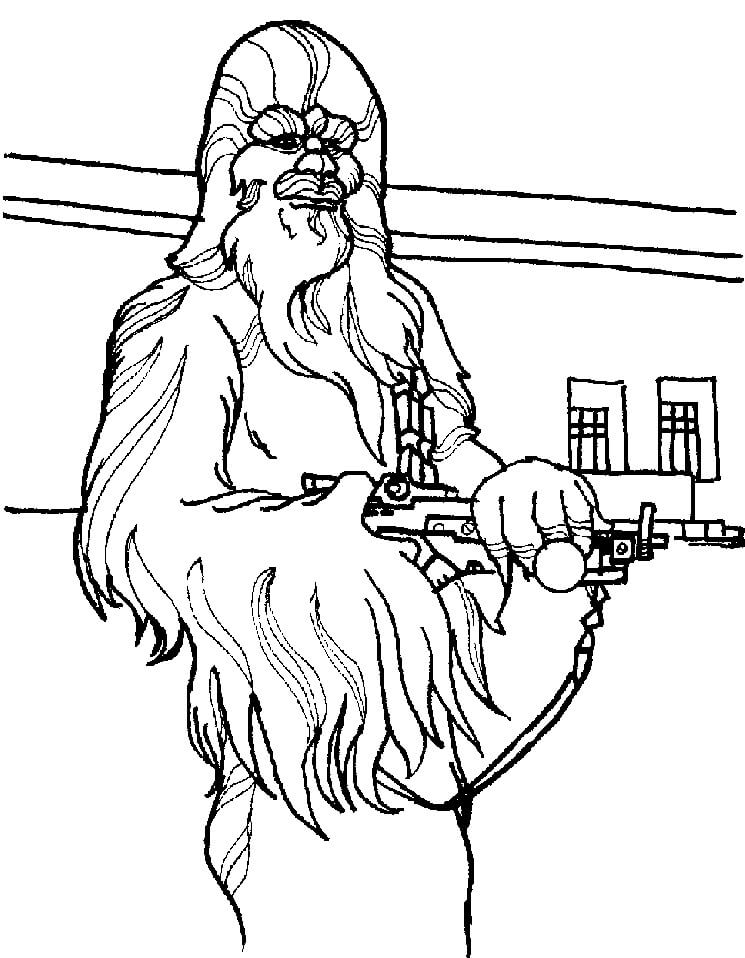 Desenho deChewbacca Segurando Arma para colorir