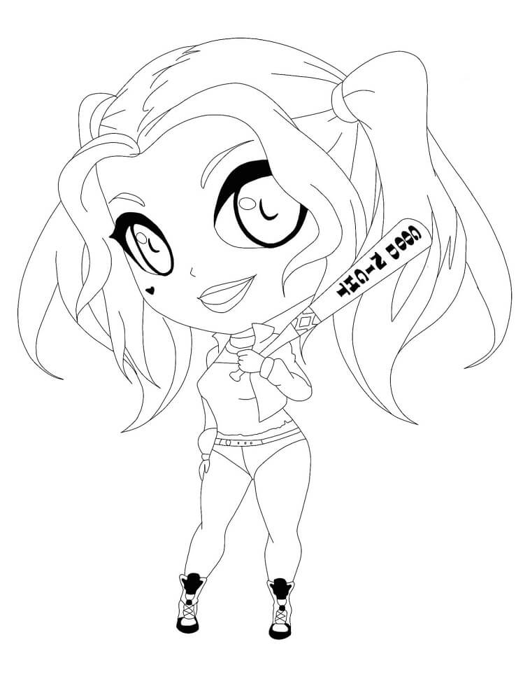 Desenho deChibi Arlequina 3 para colorir