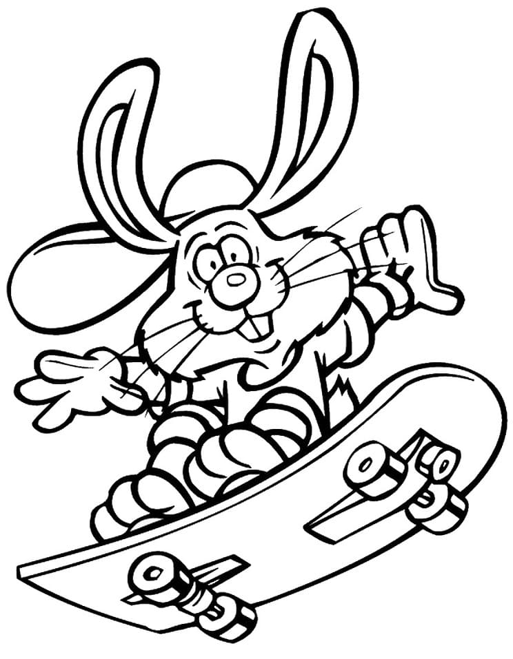 Desenho deCoelho no Skate para colorir