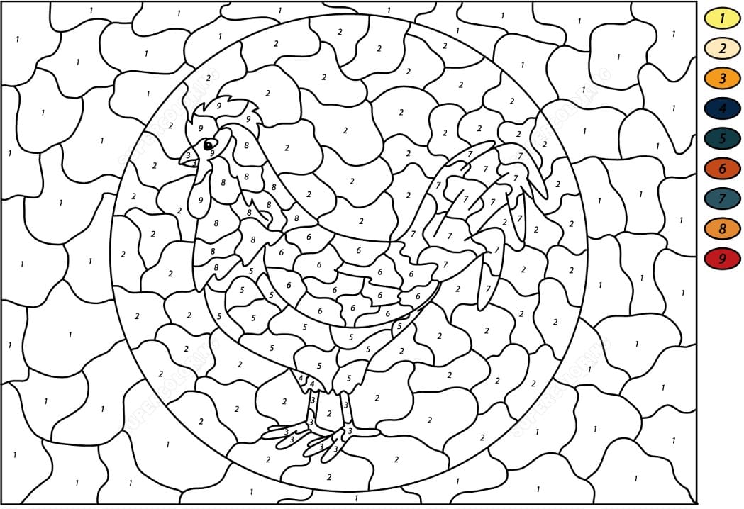 Desenho deColorir com Números Galo para colorir