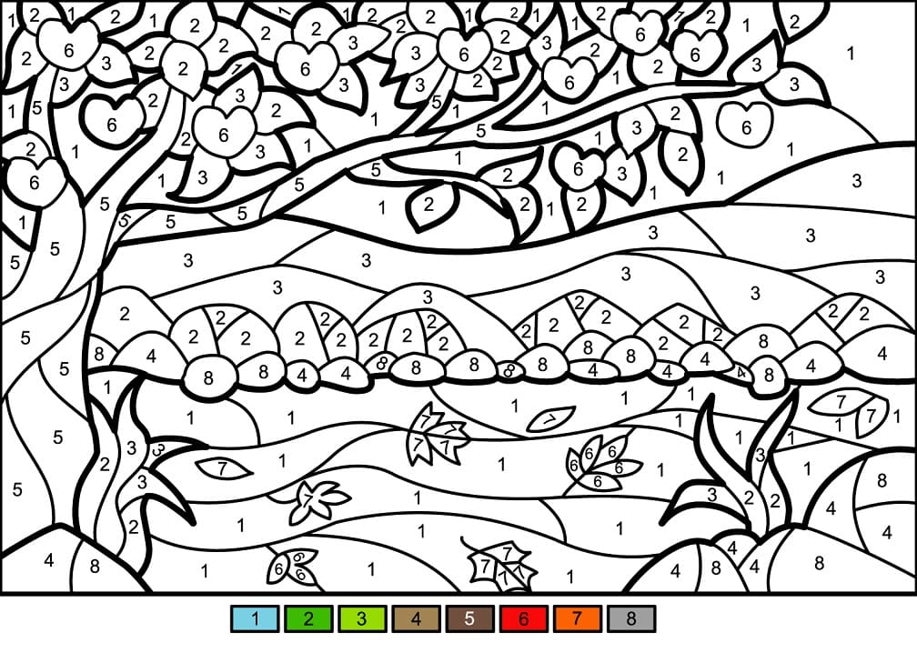 Desenho deColorir com Números Macieira para colorir