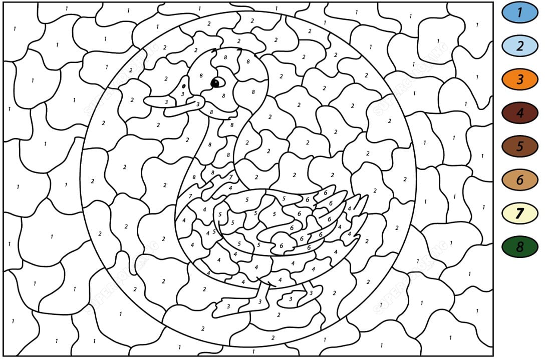 Desenho deColorir com Números Pato para colorir