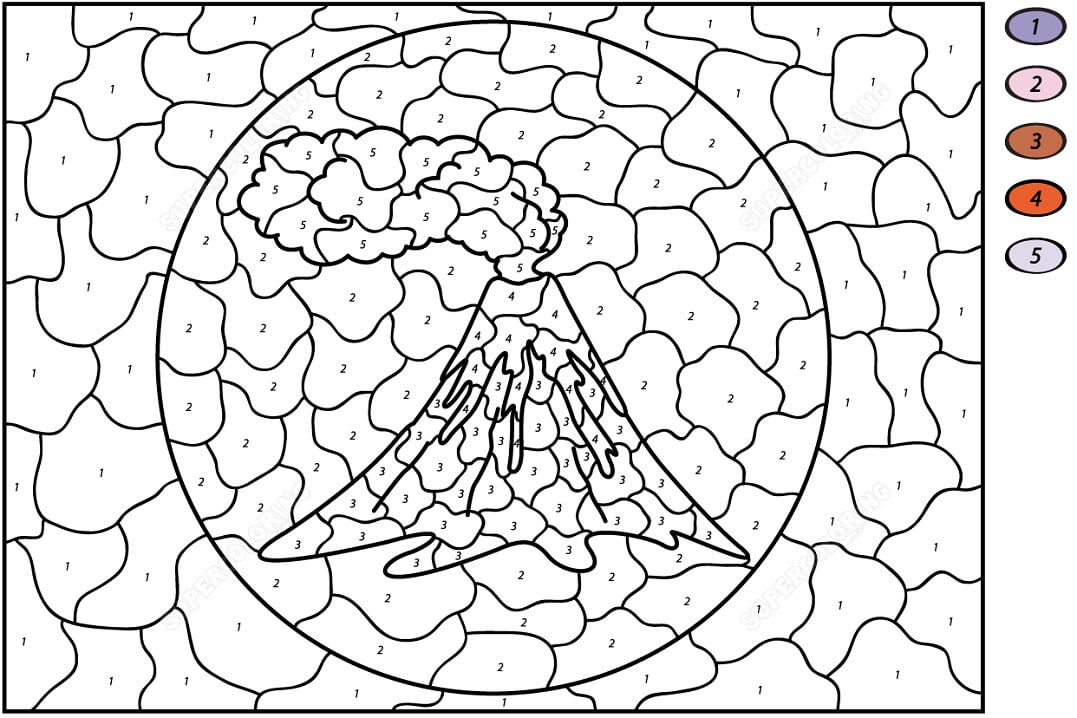 Desenho deColorir com Números Vulcão para colorir