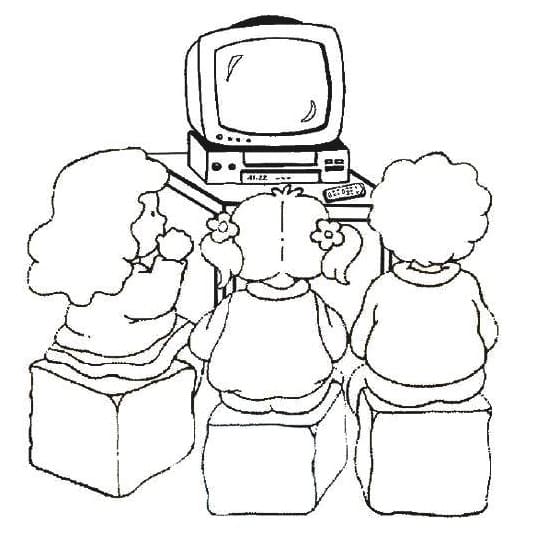 Desenho deCrianças Assistindo Televisão para colorir