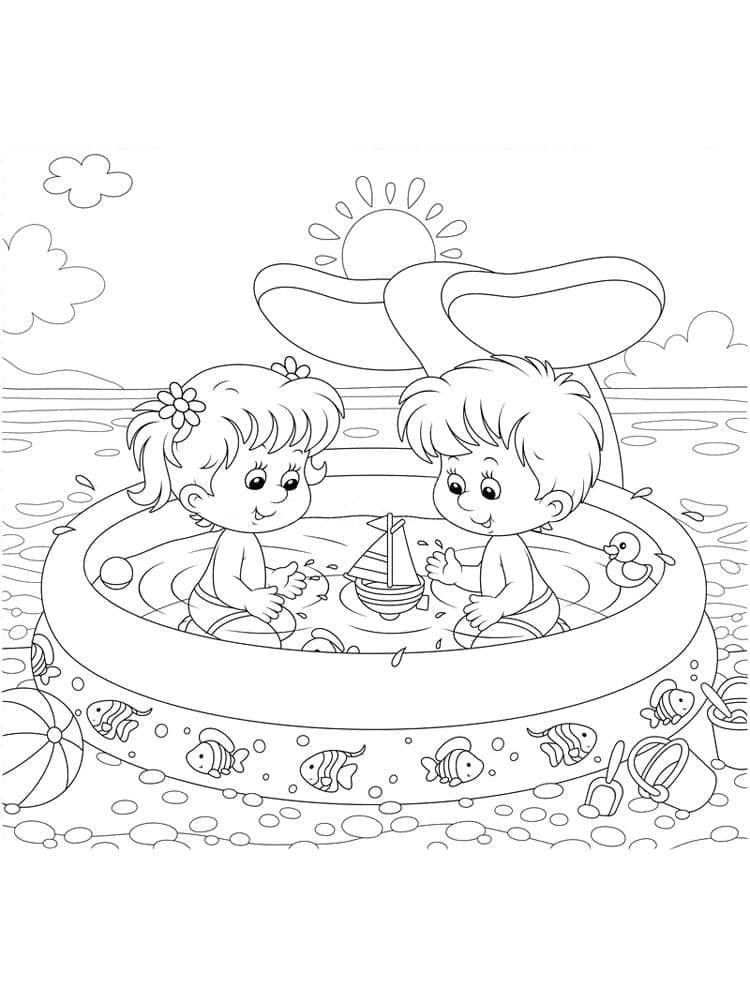 Desenho de Crianças na Piscina para colorir