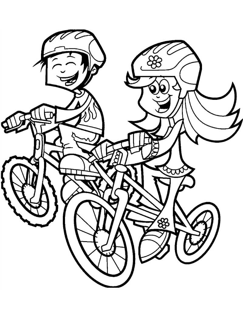 Desenho deCrianças Andando de Bicicleta 1 para colorir