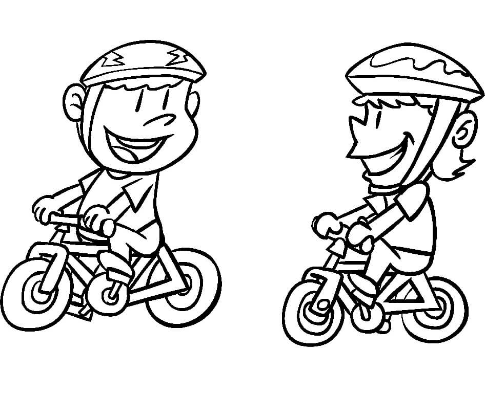 Desenho deCrianças Andando de Bicicleta para colorir