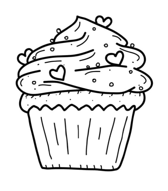 Desenho deCupcake com Corações para colorir